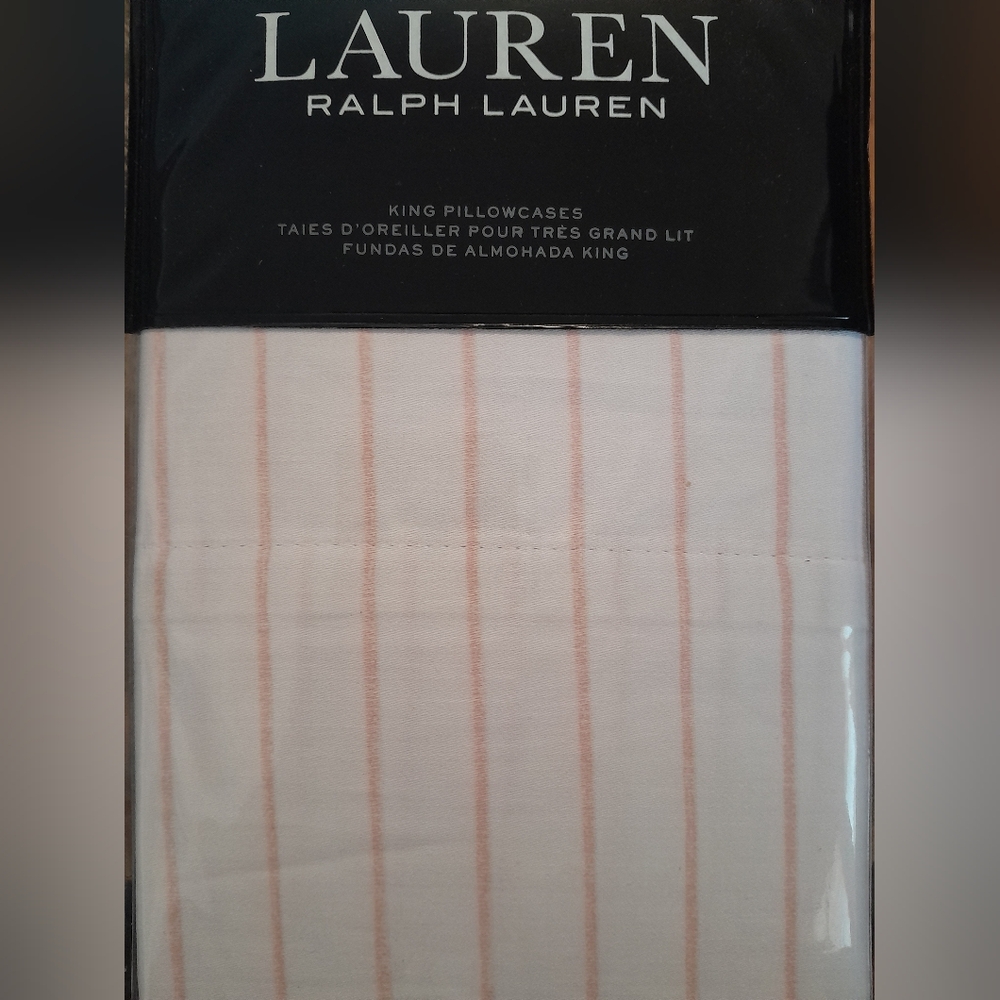 New Ralph Lauren Pair of King SATEEN pillowcases spencer stripe pink blush